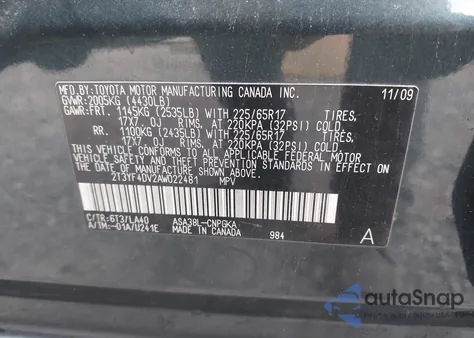2010 Toyota Rav4 Limited from USA, damaged, VIN 2T3YF4DV2AW022481